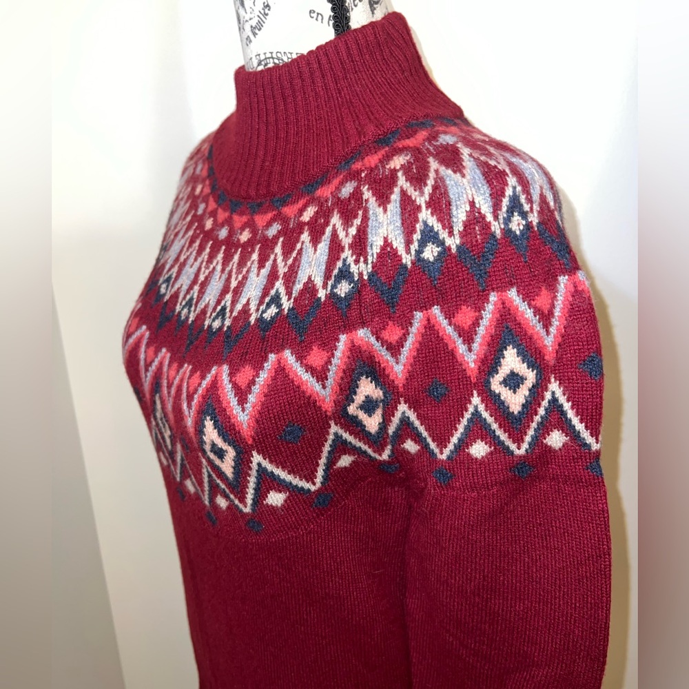 Sherpa Adventure Gear Fair Isle Turtleneck Sweater Red Nordic Knit Small - Picture 3 of 13